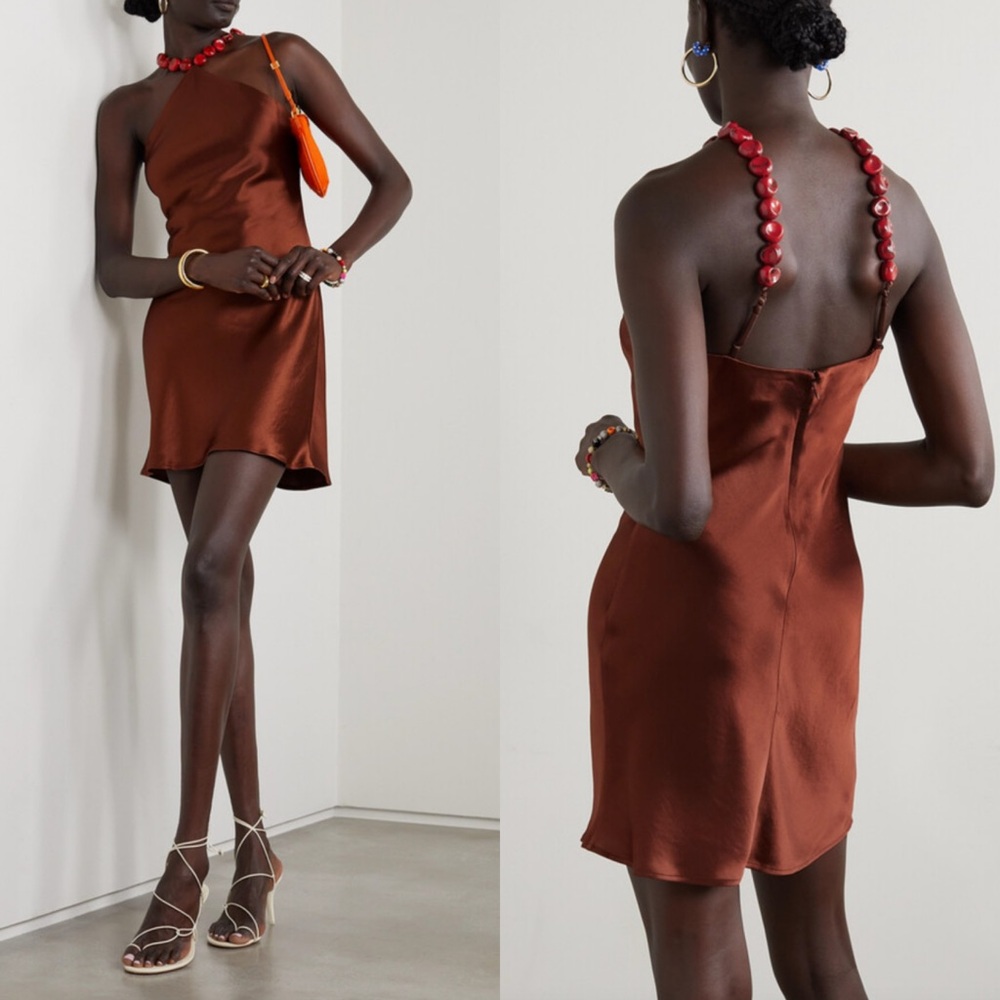 STAUD Brown Mini Dress with Red Accents